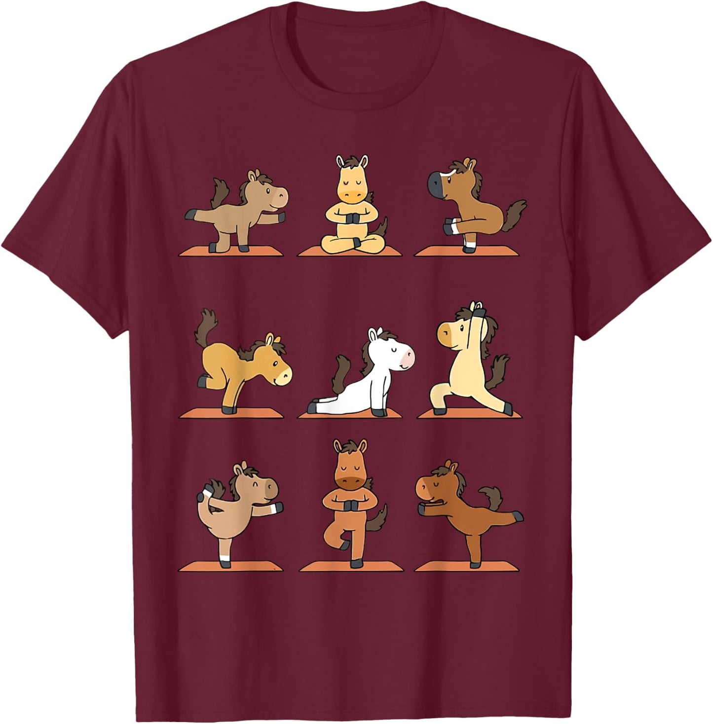 Funny Horses Yoga Horse Namaste Horse Exercise T-Shirt - T-Shirt | Maroon