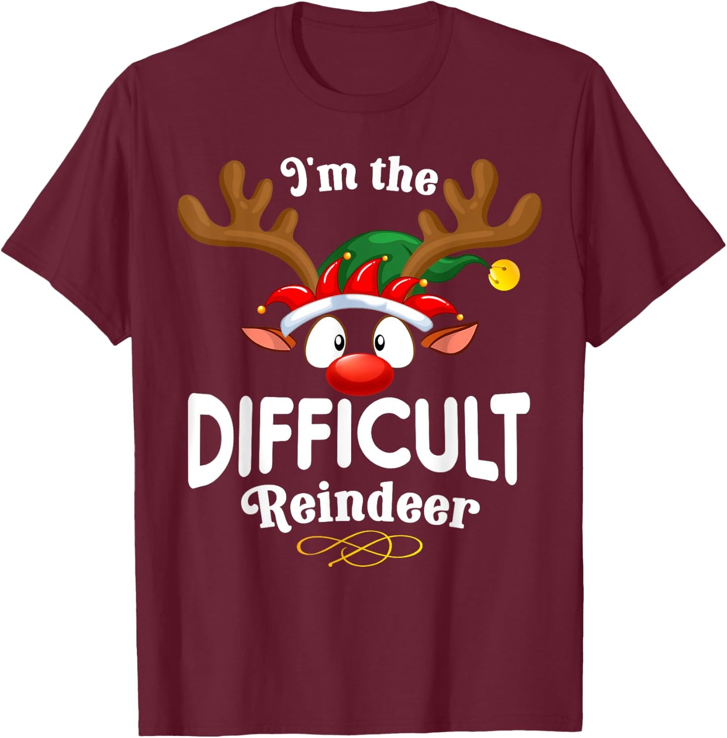 99 Gifts Christmas Family Matching Reindeer Outfit - Difficult XMas Reindeer Matching - -Adults - Black - Small - Short Sleeve - Cotton 65%, Polyester 35% T-Shirt - T-Shirt | Maroon