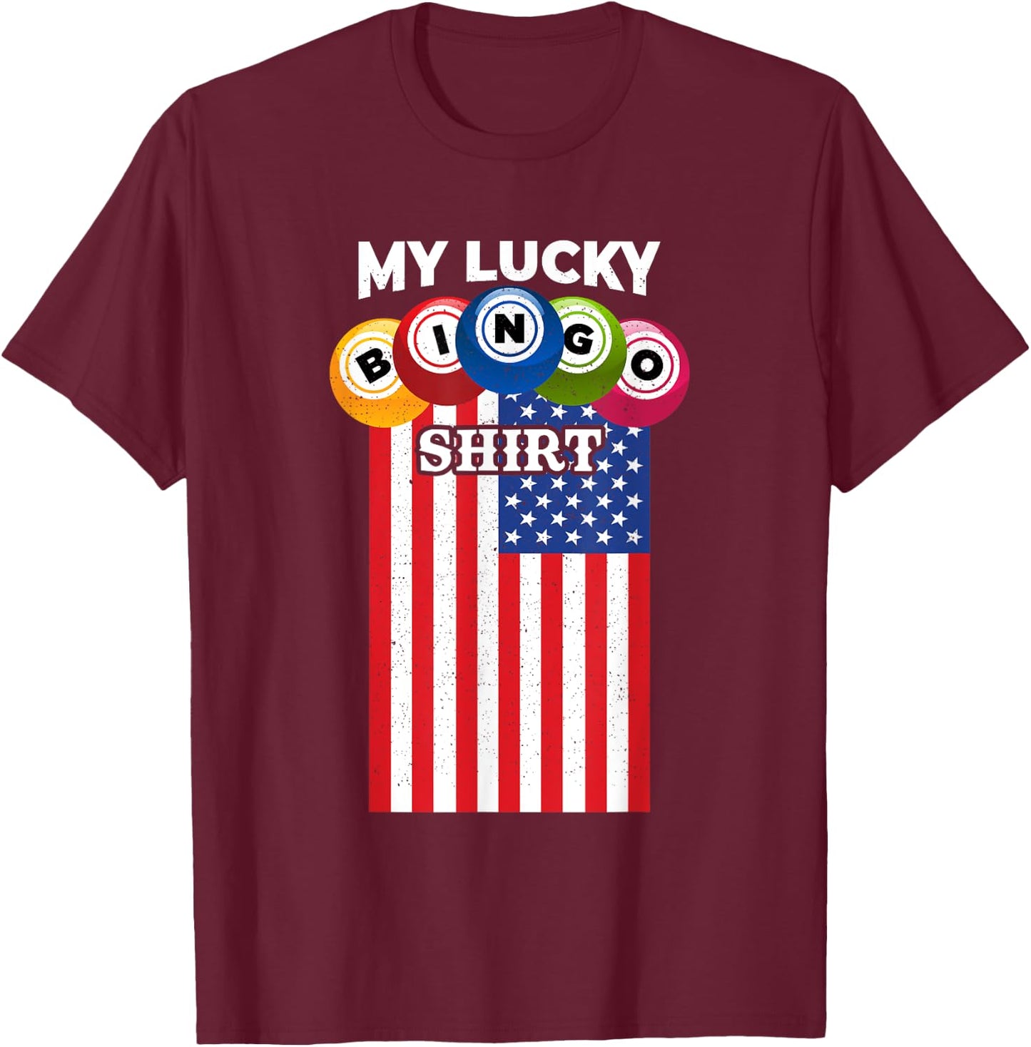 Lucky Bingo With American Flag Funny Bingo Player T-Shirt - T-Shirt | Maroon