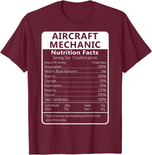 Aircraft Mechanic Nutrition Facts Sarcastic T-Shirt - T-Shirt | Maroon