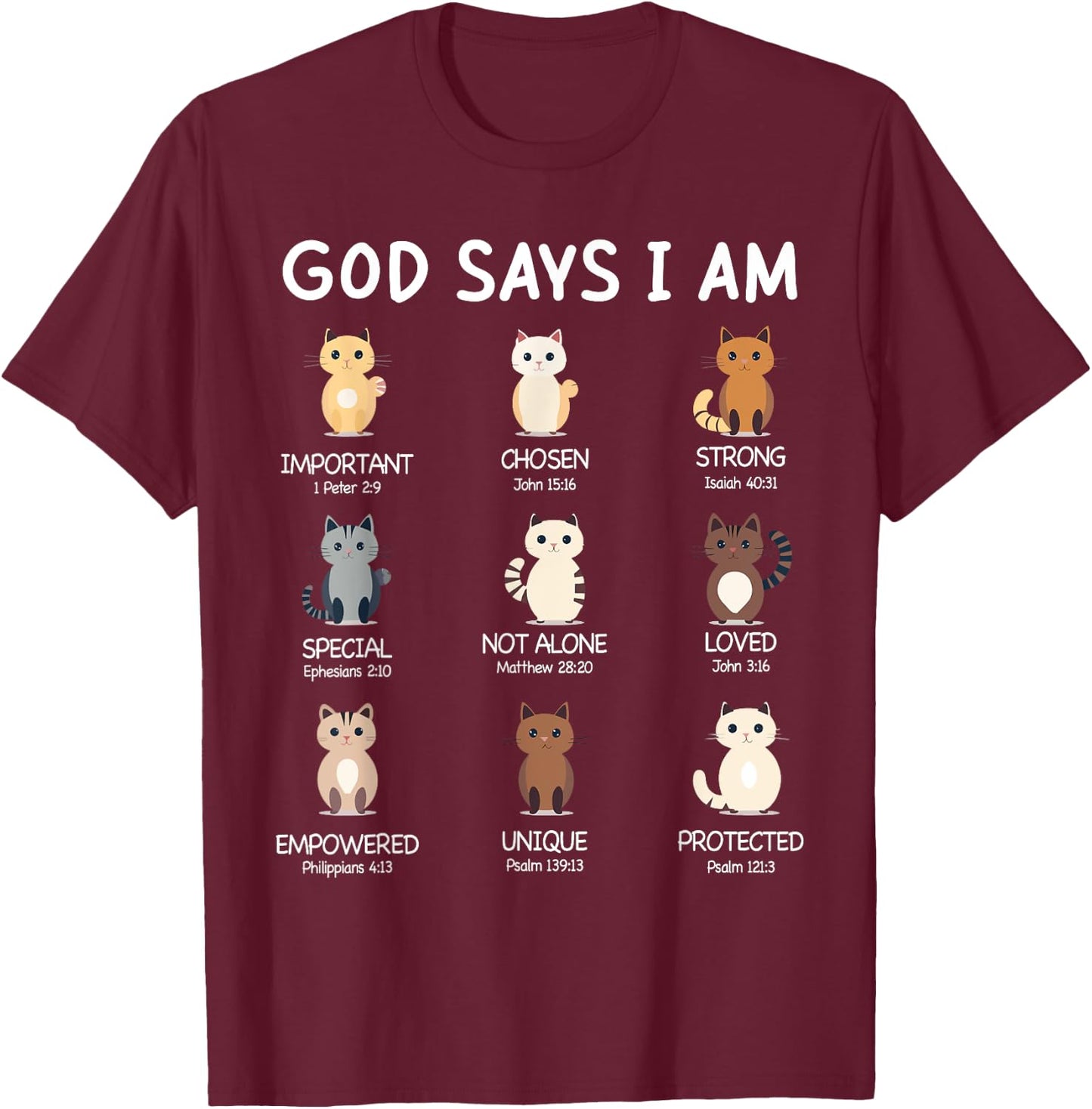 Cute God Says I Am Cat Lover Funny Christian Kids Girls T-Shirt - T-Shirt | Maroon