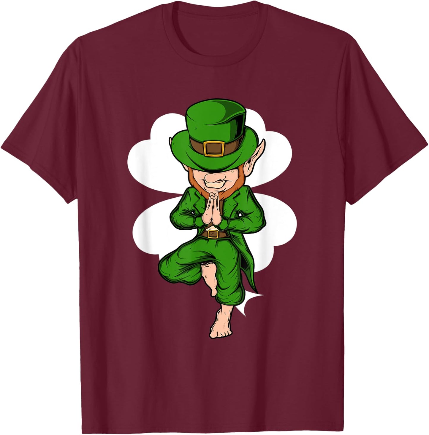 Yoga Pose Leprechaun St. Patrick's Day Yoga T-Shirt - T-Shirt | Maroon