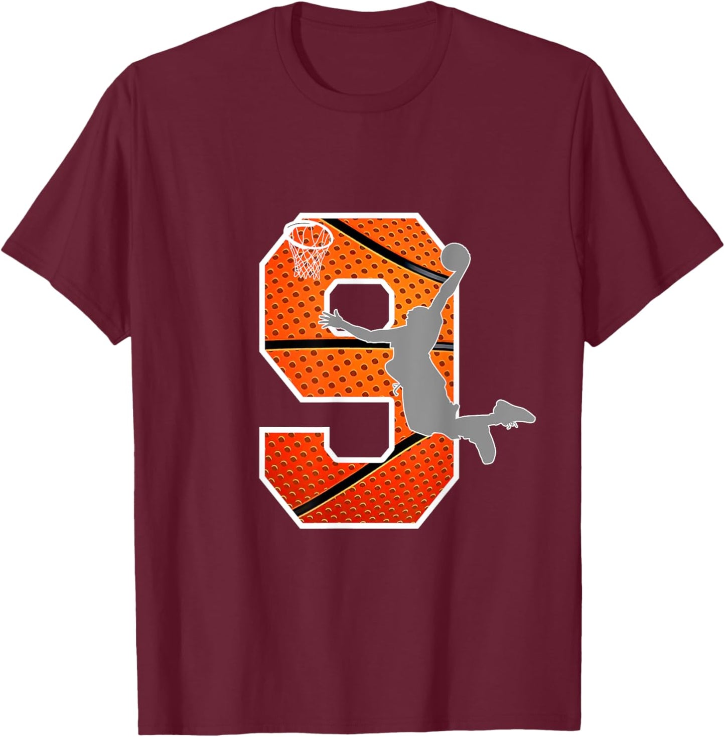 Kids 9 Years Old 9th Basketball Birthday Party Boys Girls T-Shirt - T-Shirt | Maroon