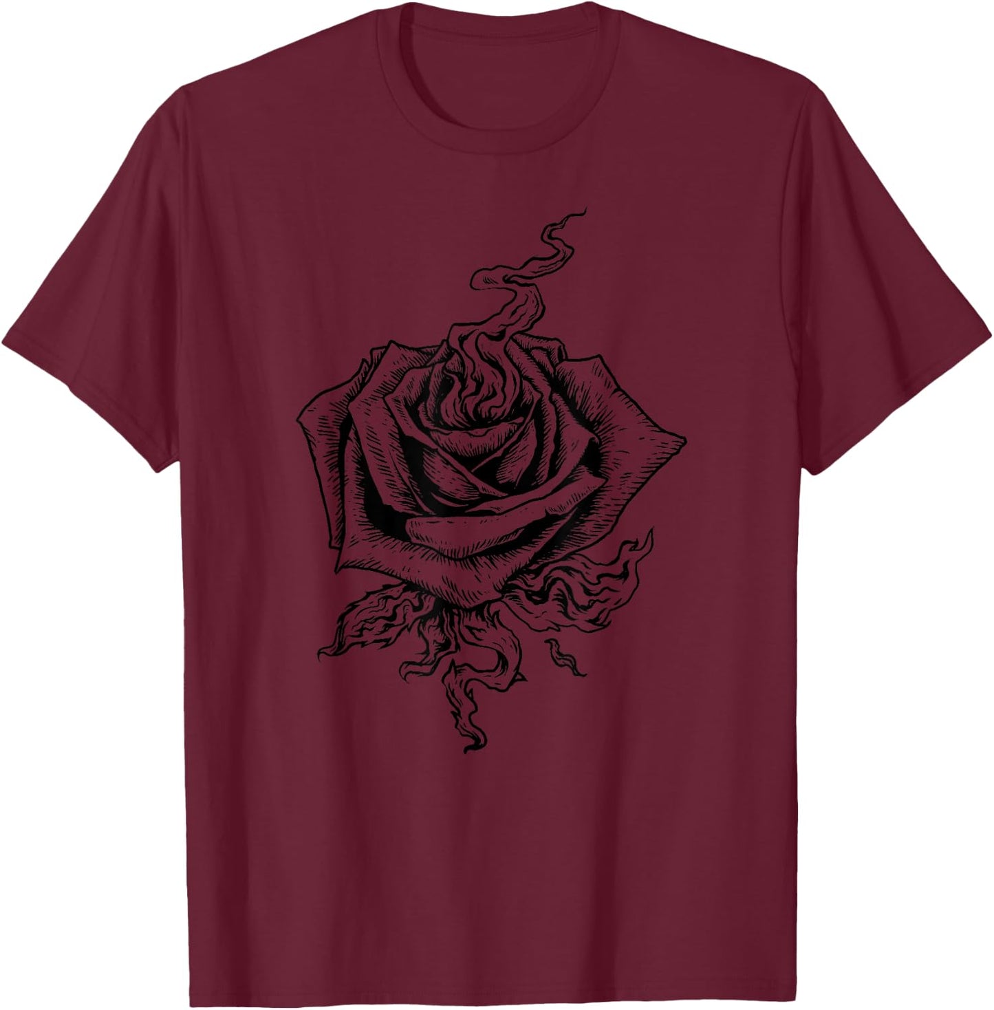 Black Rose Dark Aesthetic Soft Grunge Punk Goth Indie Fire T-Shirt - T-Shirt | Maroon