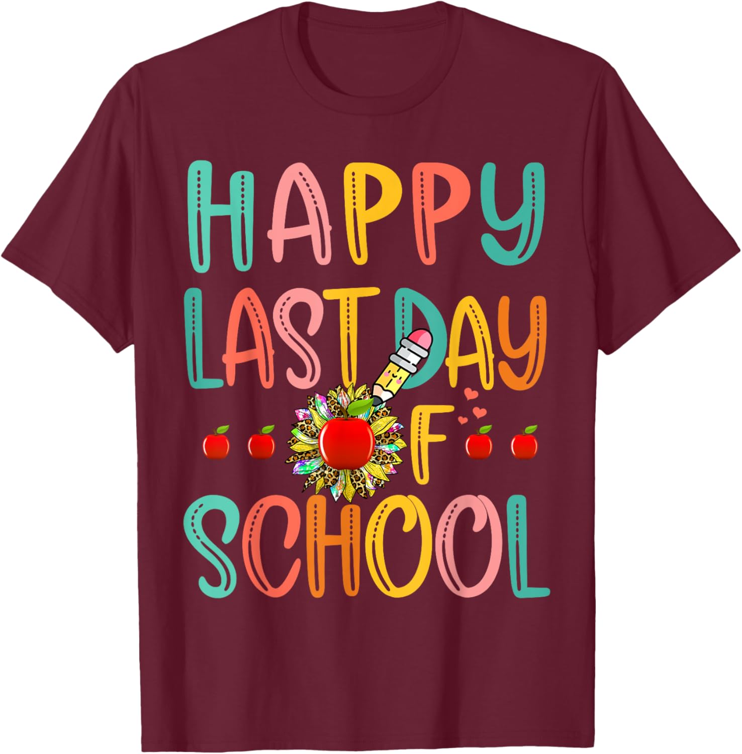 Happy Last Day of School Teachers Tie Dye Sunflower 2023 Women Kids T-Shirt - T-Shirt | Maroon