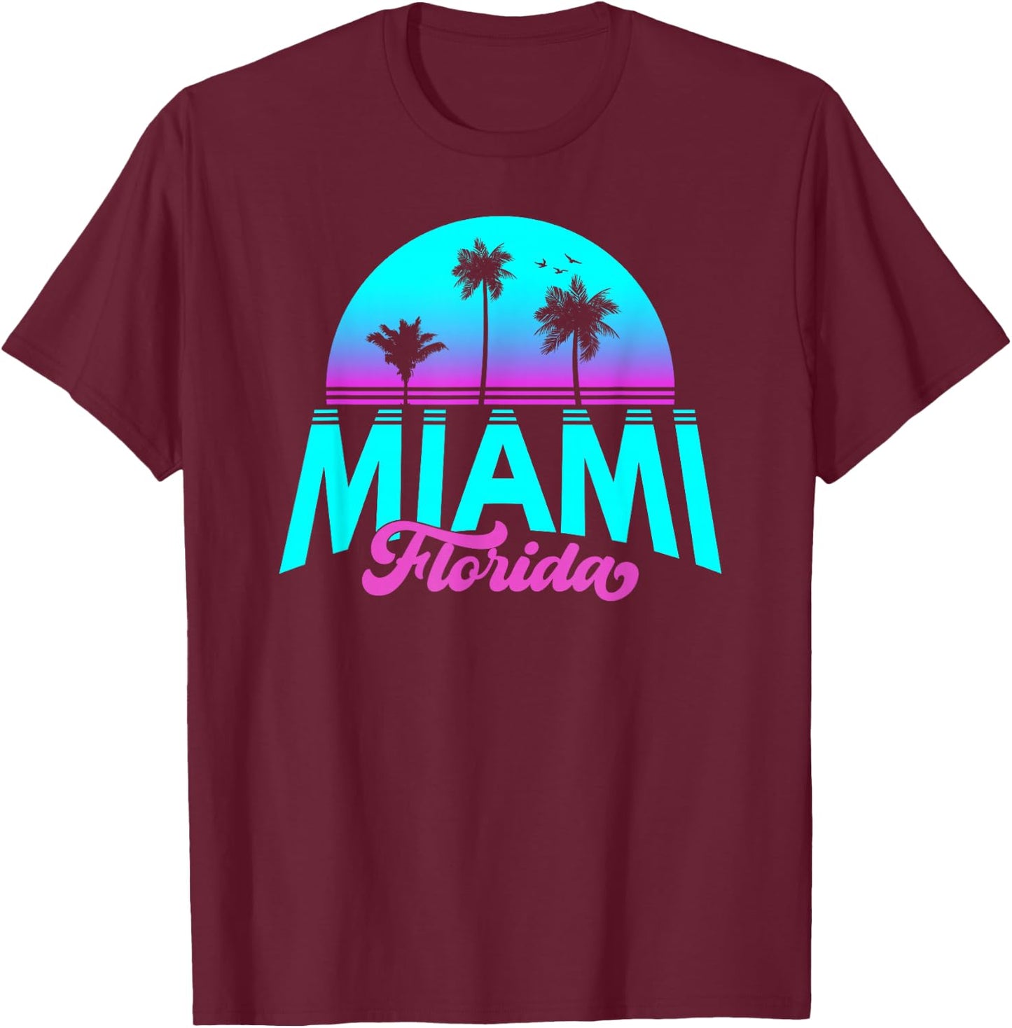 Miami Florida Retro Vintage Sunset T-Shirt - T-Shirt | Maroon