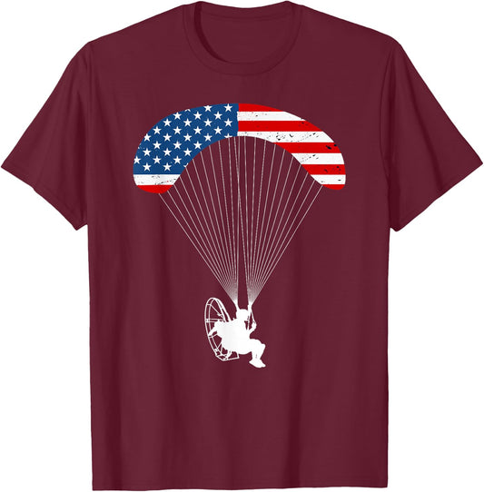Paramotor Pilot USA American Flag Vintage Paramotor T-Shirt - T-Shirt | Maroon