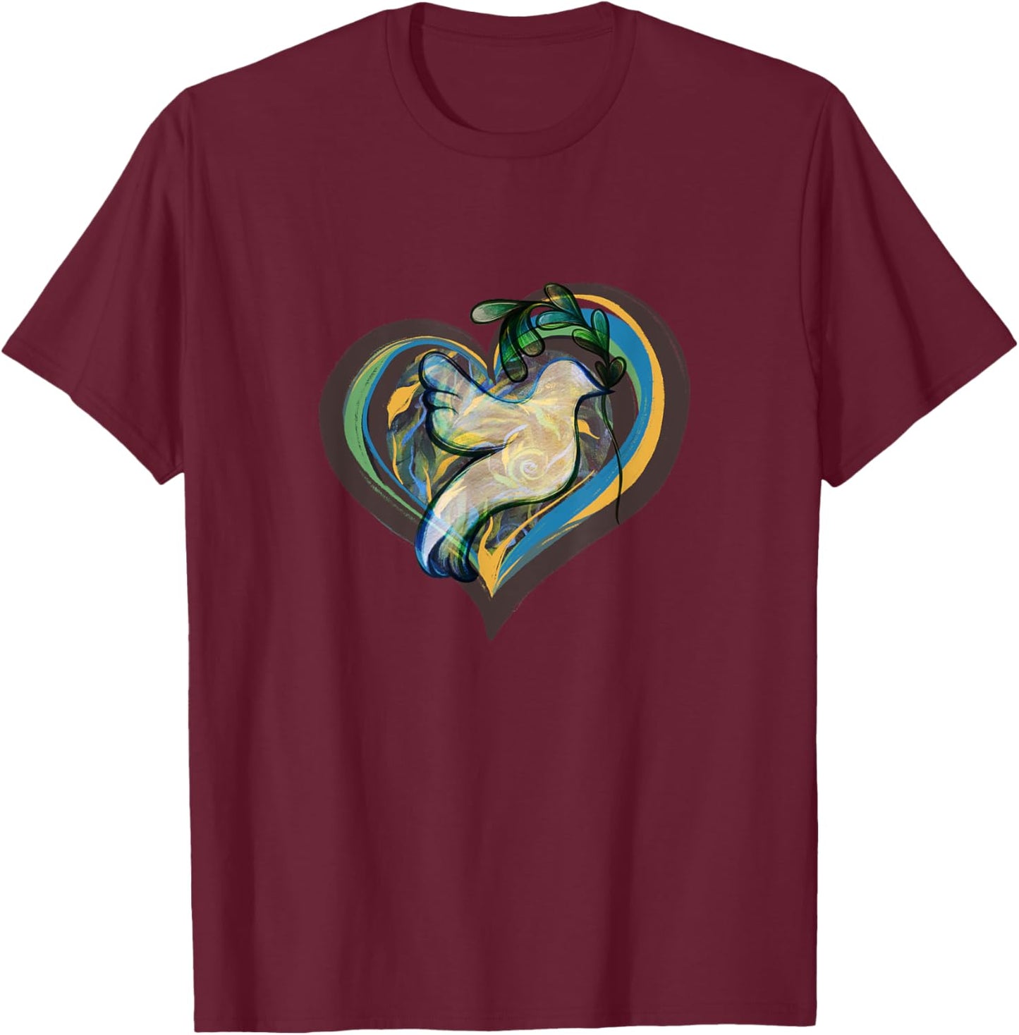 CAT -Kids Peace , Black, Small, Short Sleeve, , Classic Fit, Modern Peace Theme, Bird, Hearts, All Seasons, 1 Count, 0 Pockets, Stretchable, Adults T-Shirt - T-Shirt | Maroon