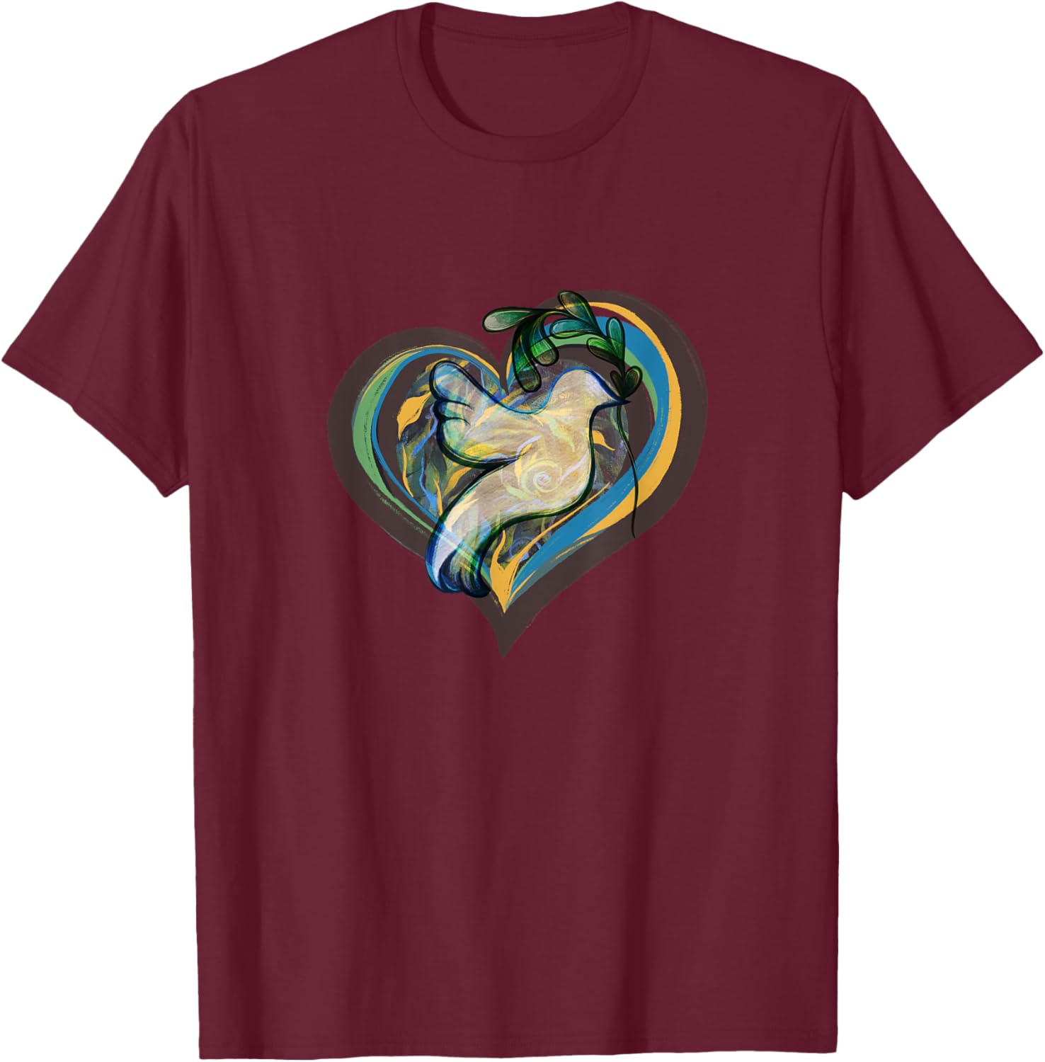 CAT -Kids Peace , Black, Small, Short Sleeve, , Classic Fit, Modern Peace Theme, Bird, Hearts, All Seasons, 1 Count, 0 Pockets, Stretchable, Adults T-Shirt - T-Shirt | Maroon