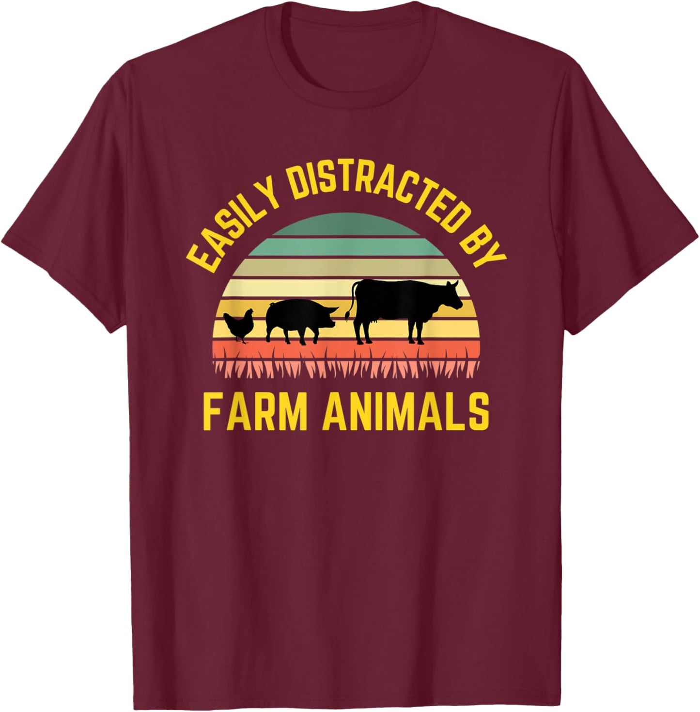 Funny Farmer Easily Distracted By Farm Animals Barnyard Cow T-Shirt - T-Shirt | Maroon