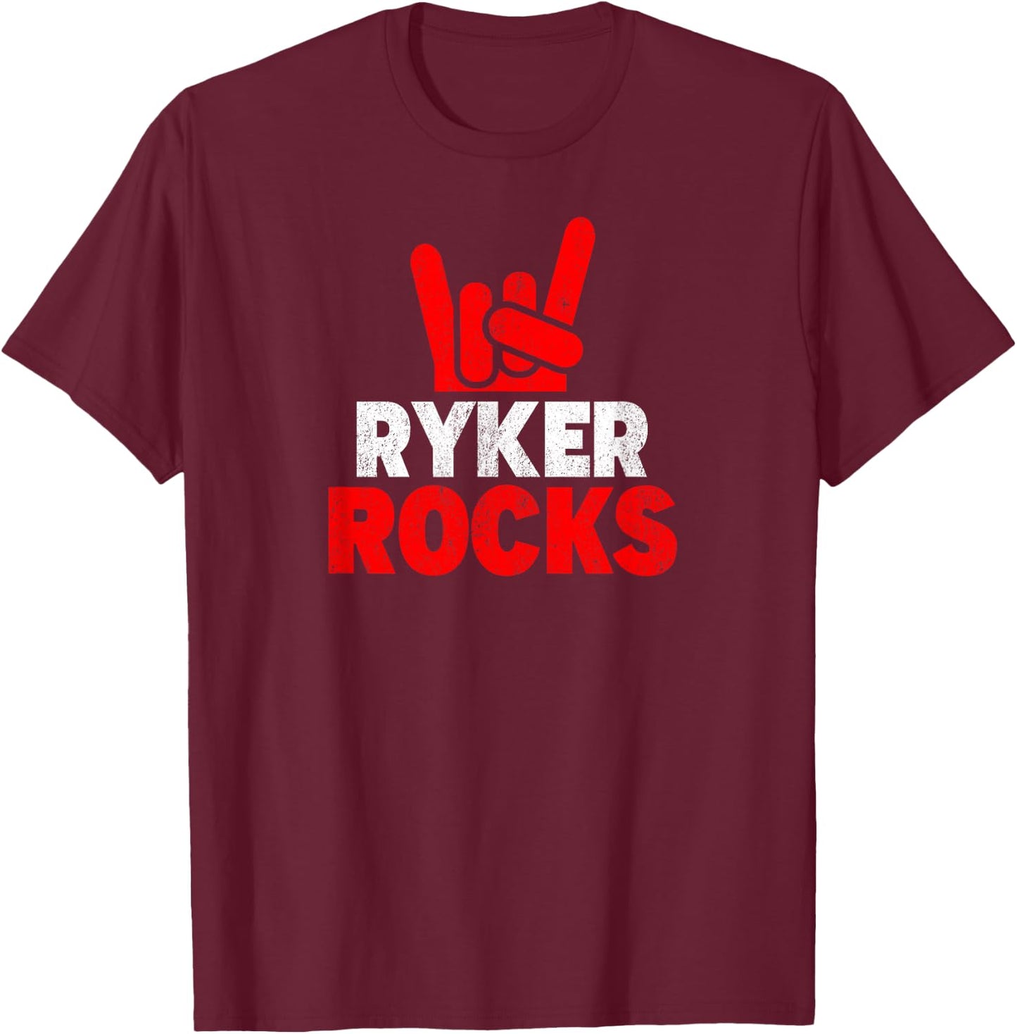 Ryker Rocks Cool First Name T-Shirt - T-Shirt | Maroon