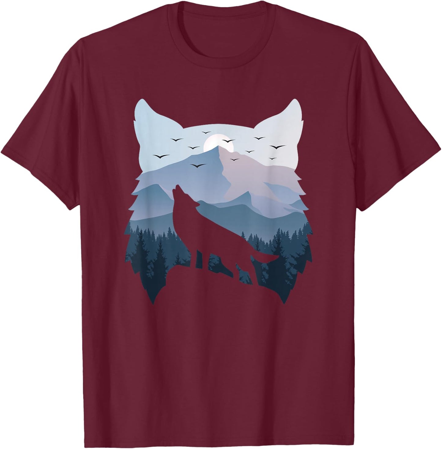 Wolf Landscape Mountain Wildlife Animal Nature Men Women T-Shirt - T-Shirt | Maroon