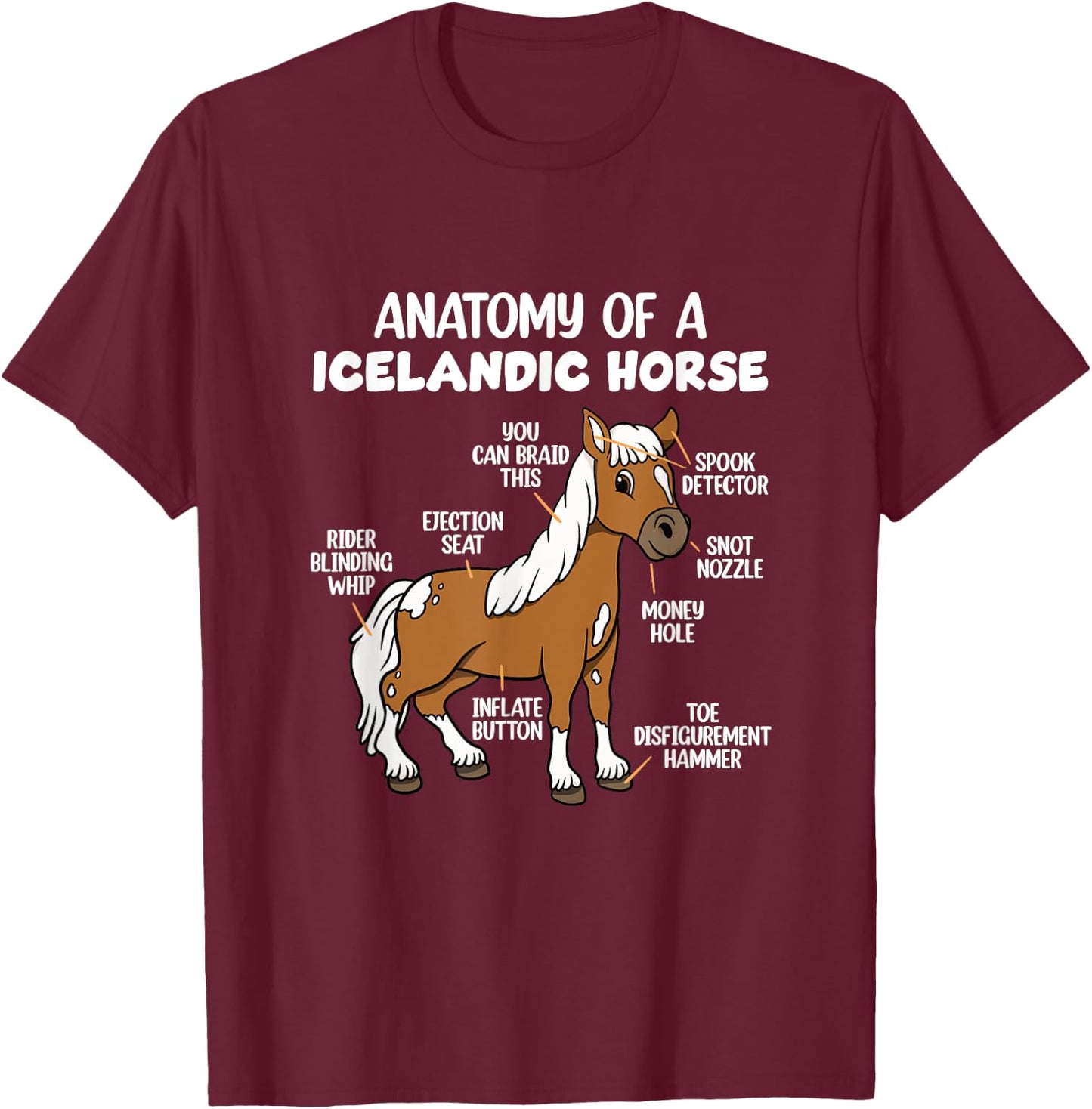 Icelandic Horse Design Anatomy Of A Icelandic Horse , -Adults, -Kids, Black, Small, Short Sleeve T-Shirt - T-Shirt | Maroon