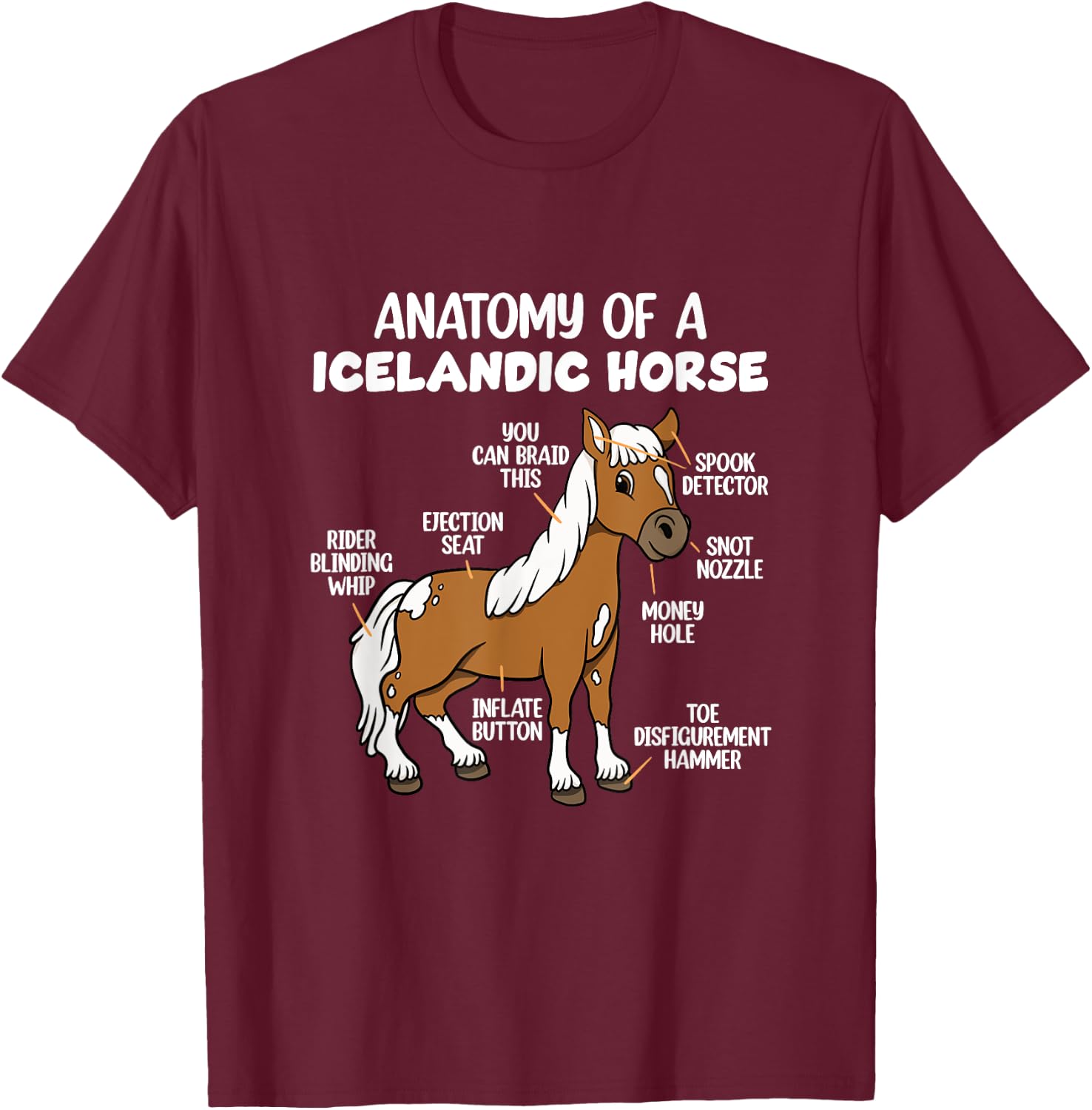 Icelandic Horse Design Anatomy Of A Icelandic Horse , -Adults, -Kids, Black, Small, Short Sleeve T-Shirt - T-Shirt | Maroon