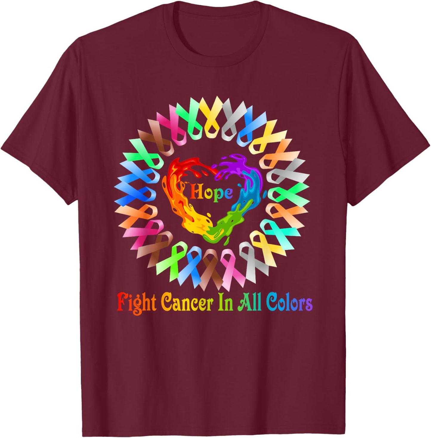 Fight Cancer In All Color Feather Breast Cancer Awareness T-Shirt - T-Shirt | Maroon