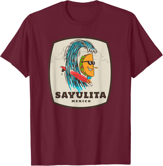 Sayulita Mexico Taco Surfer Surfing T-Shirt - T-Shirt | Maroon