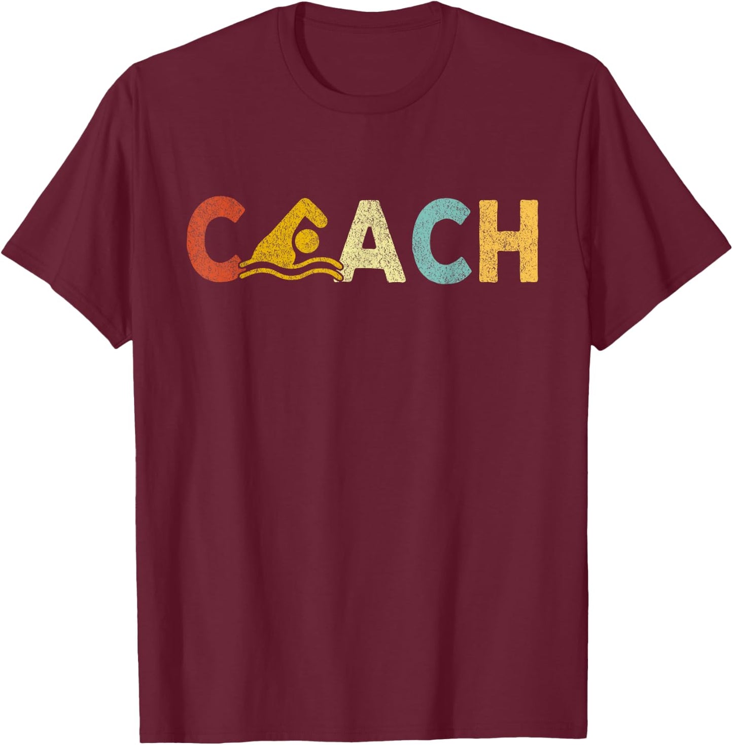 Vintage Swim Coach Swimming Coach Swim Teacher Swimmer Retro T-Shirt - T-Shirt | Maroon