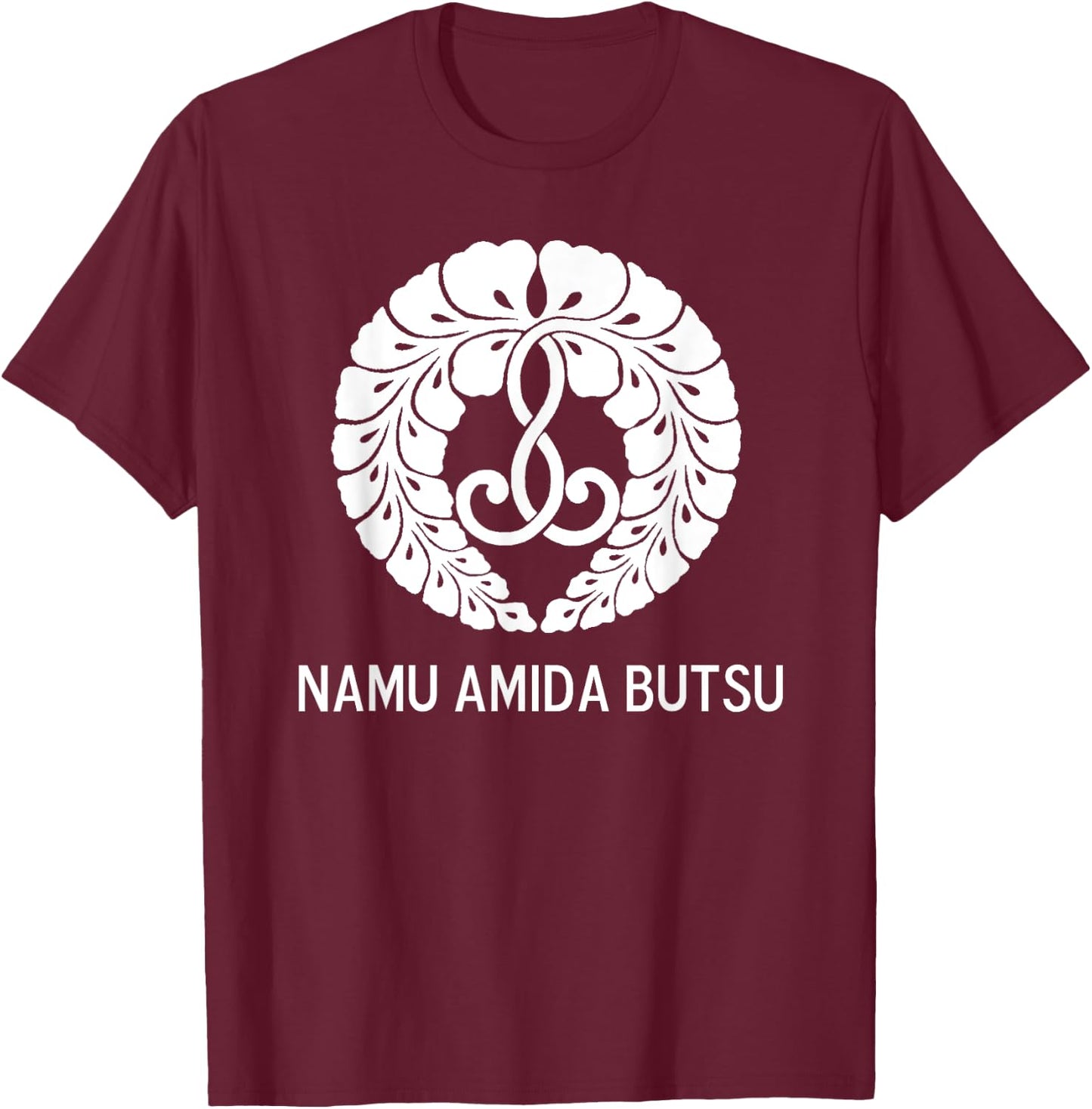 Wisteria Crest - Namu Amida Butsu - Design by Borgman T-Shirt - T-Shirt | Maroon