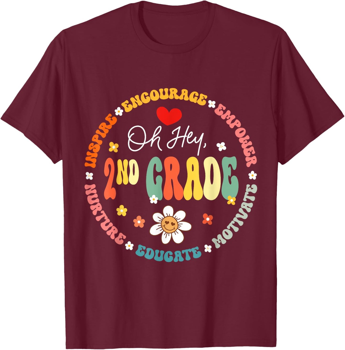Second Grade Teacher Oh Hey 2nd Grade Life 1st Day Of School T-Shirt - T-Shirt | Maroon