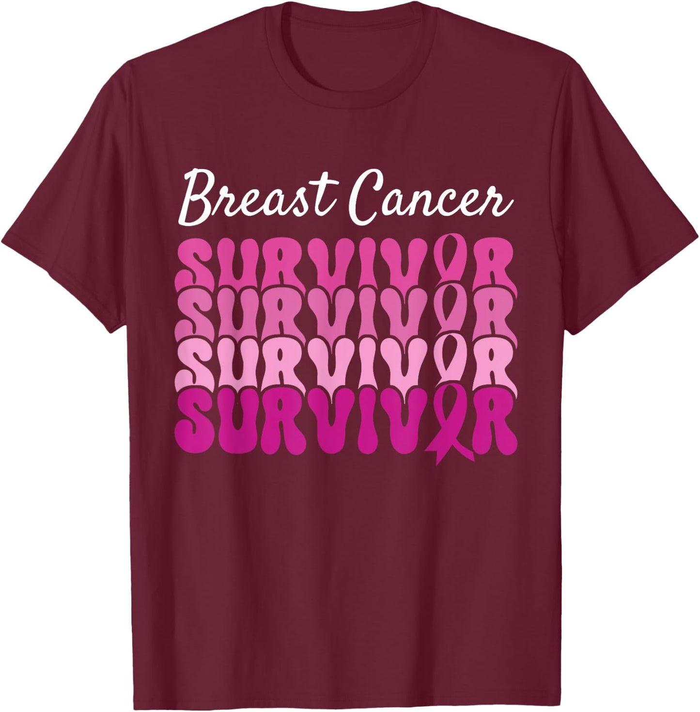 Breast Cancer Survivor Ribbon Pink Breast Cancer T-Shirt - T-Shirt | Maroon