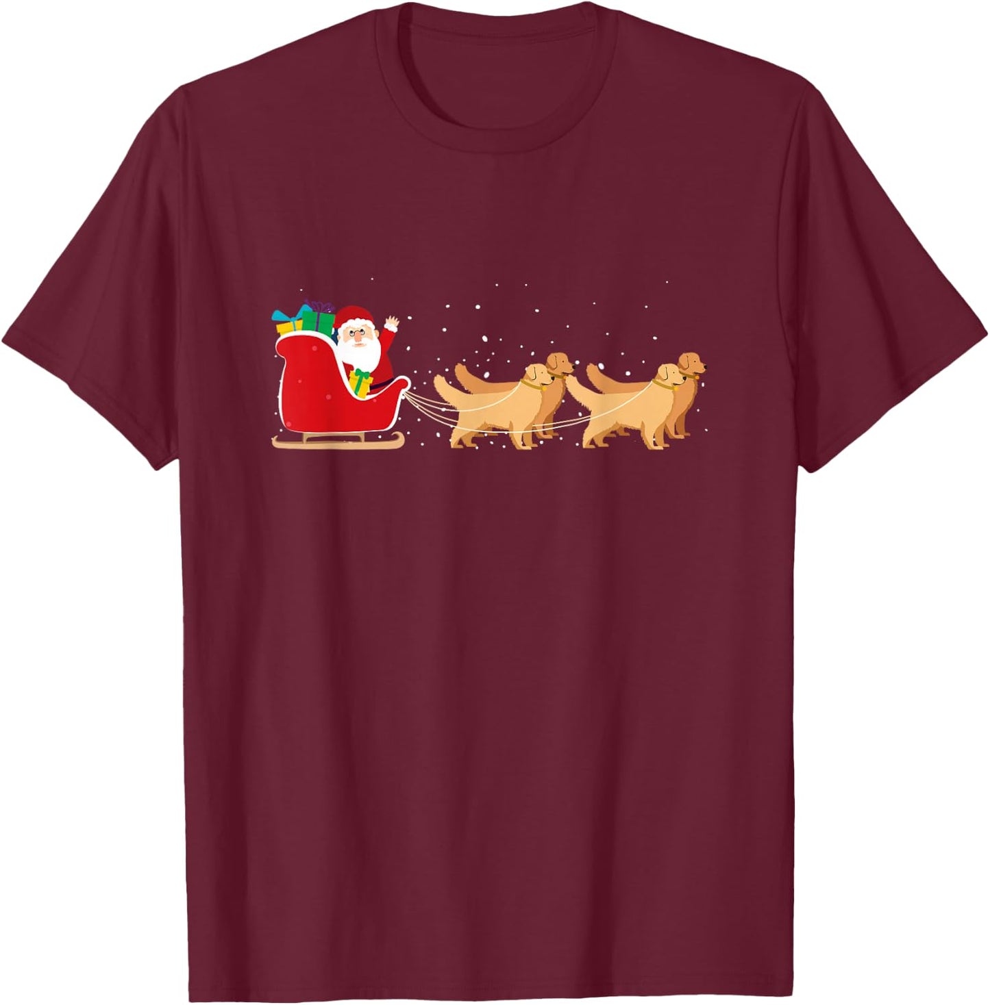 Golden Retriever Santa Christmas Sleigh Funny Labrador Xmas T-Shirt - T-Shirt | Maroon