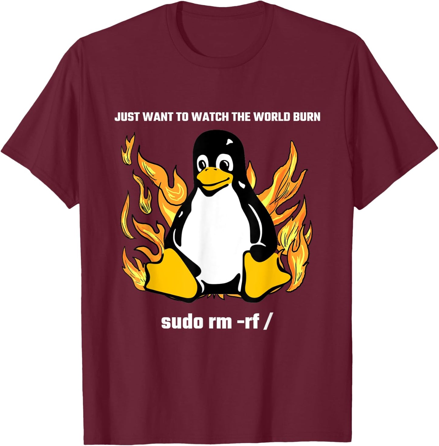 Computer - Sudo rm -rf / Tux Linux Penguin - Programmer T-Shirt - T-Shirt | Maroon