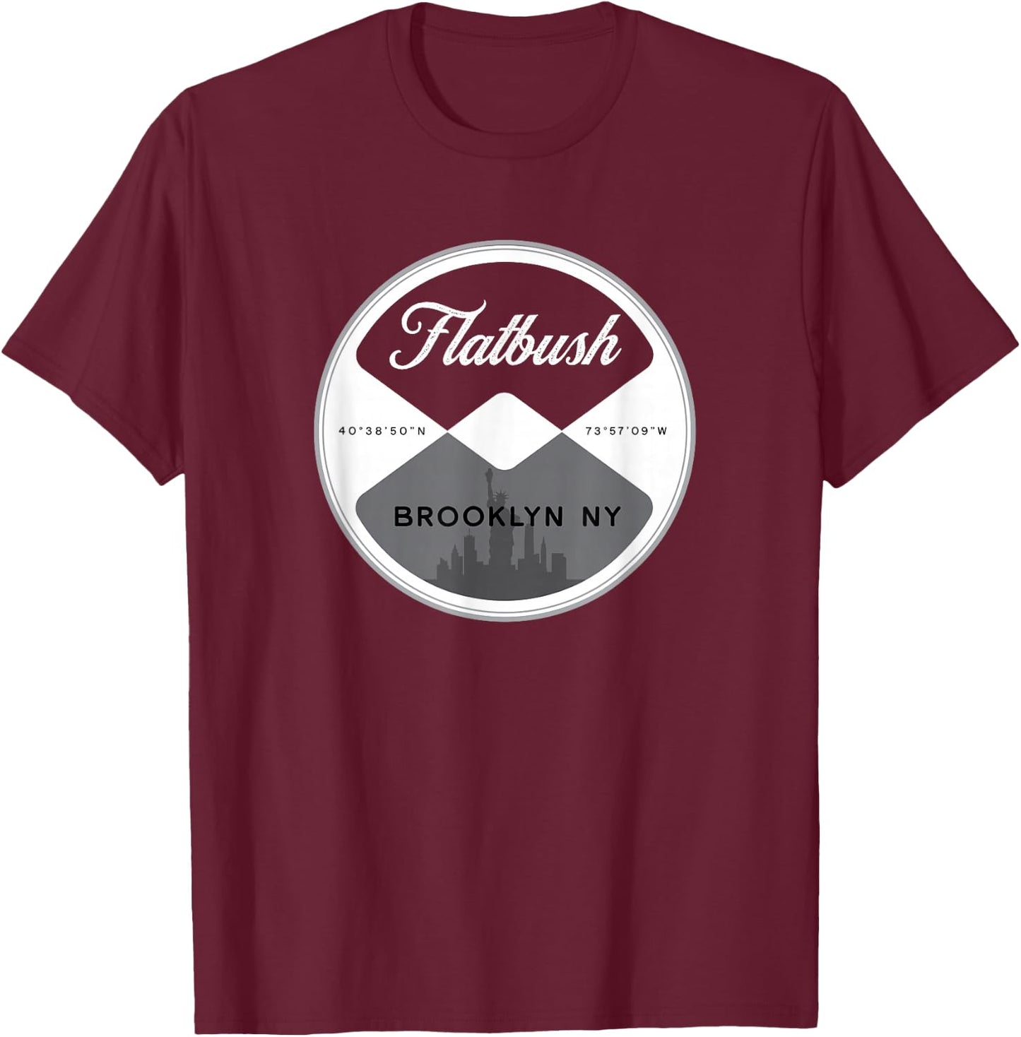 Flatbush Brooklyn New York City NYC Circle Graphic T-Shirt - T-Shirt | Maroon