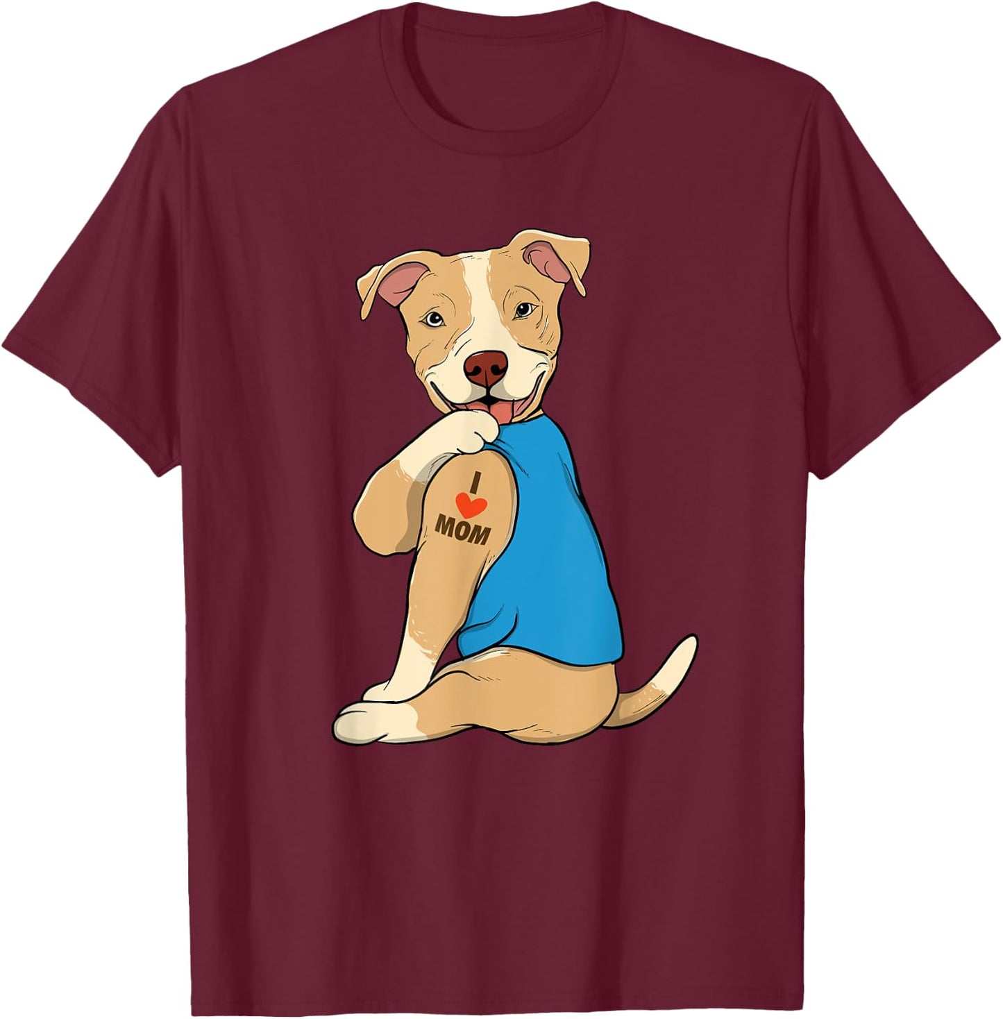I Love Mom - Tattoo Pitbull Lover Dog Owner Canine Lover T-Shirt - T-Shirt | Maroon