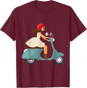Girl on a Scooter T-Shirt - T-Shirt | Maroon