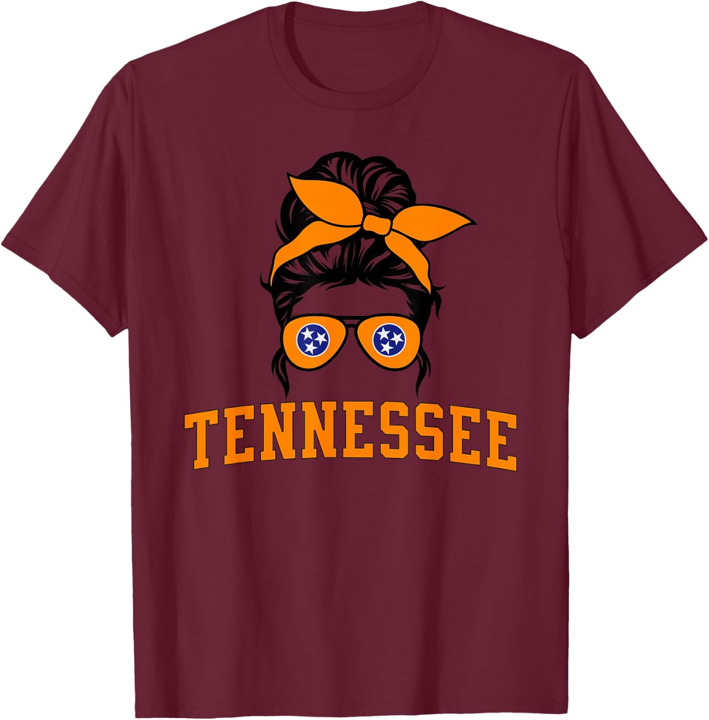 Tennessee State Women's Kids TN Orange Fan Messy Bun Hair T-Shirt - T-Shirt | Maroon