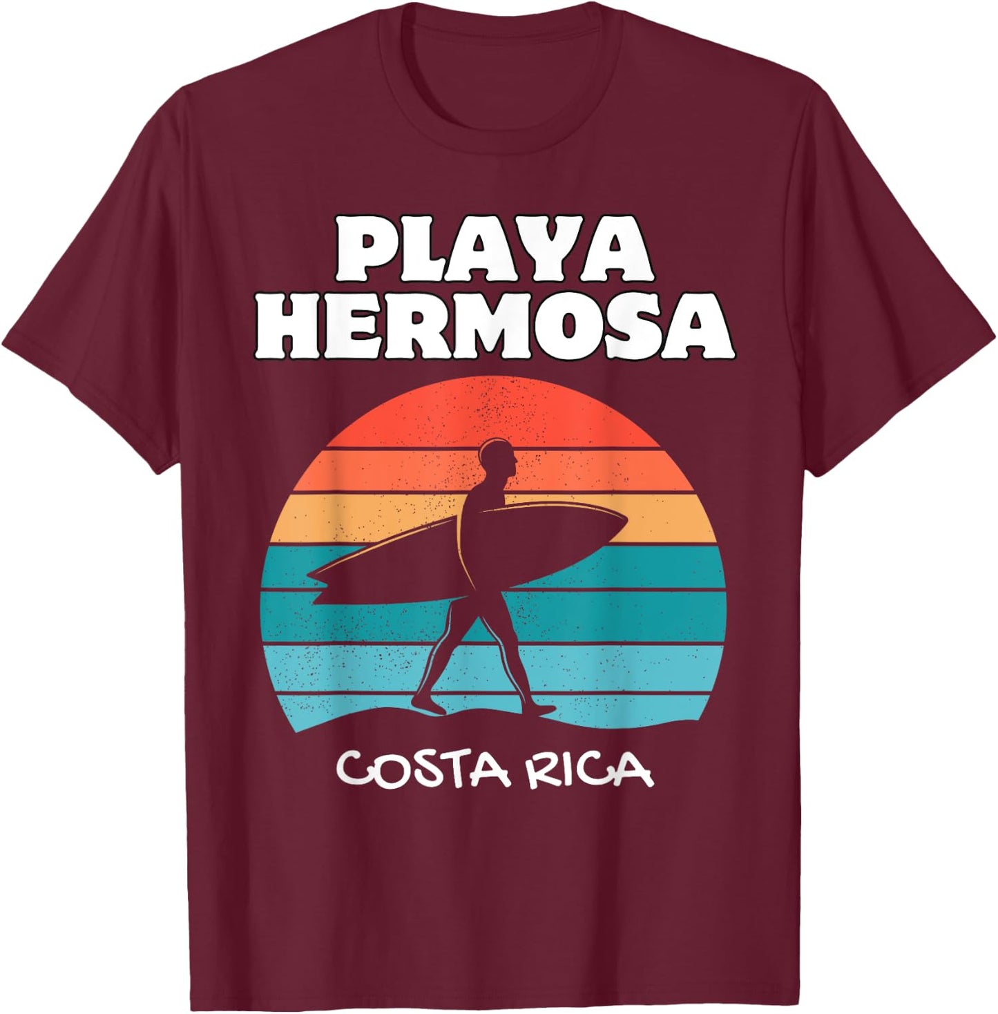 PLAYA HERMOSA COSTA RICA Surf Vacation Retro Sunset Surfing T-Shirt - T-Shirt | Maroon