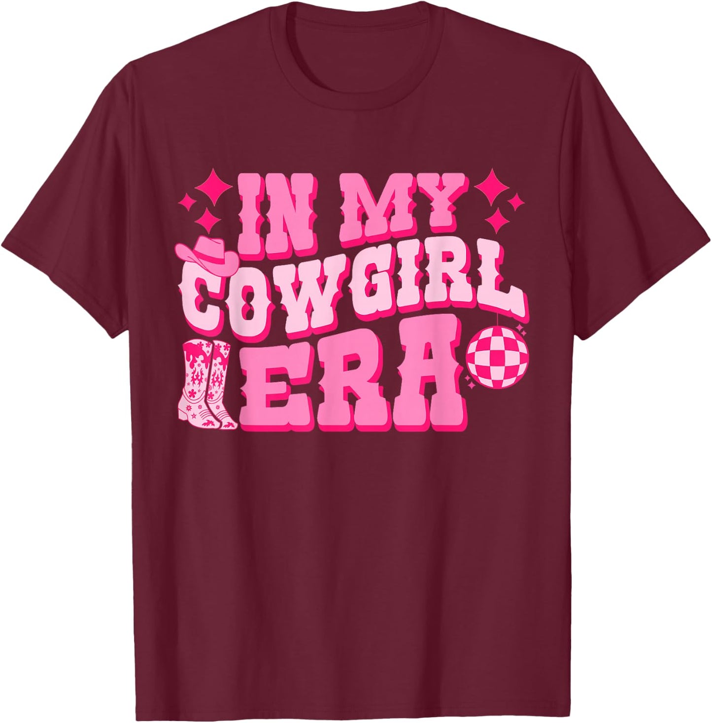 In My Cowgirl Era Groovy Cute Western Rodeo Cowgirls T-Shirt - T-Shirt | Maroon
