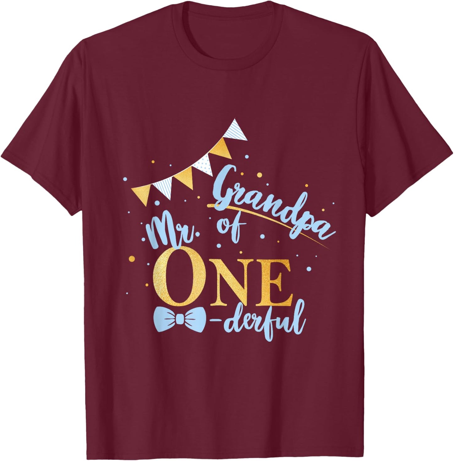 Grandpa Of Mr One-derful Party Blue-Gold Boy 1st Birthday T-Shirt - T-Shirt | Maroon