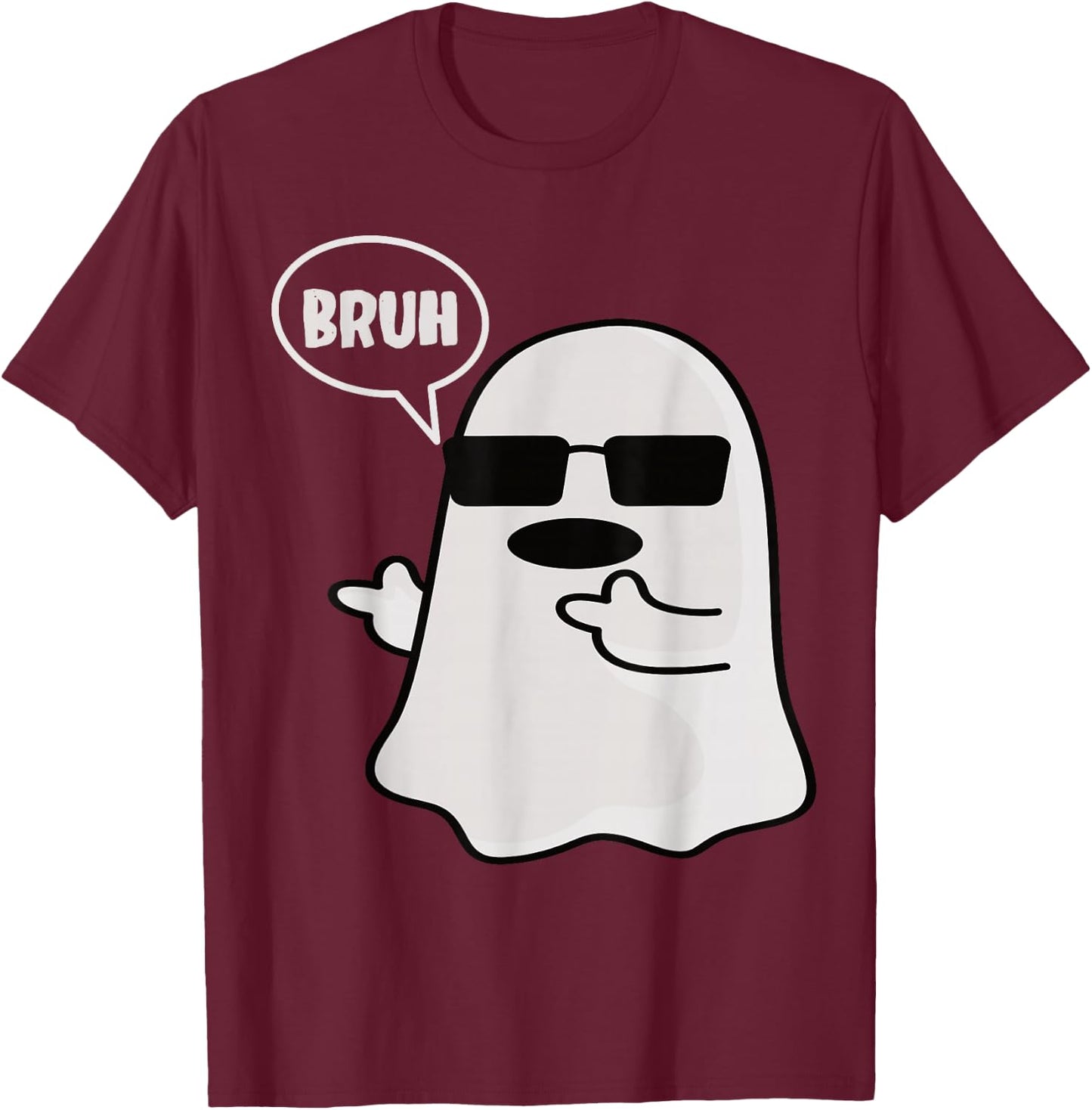 Funny Halloween Bruh Ghost Men Boys T-Shirt - T-Shirt | Maroon