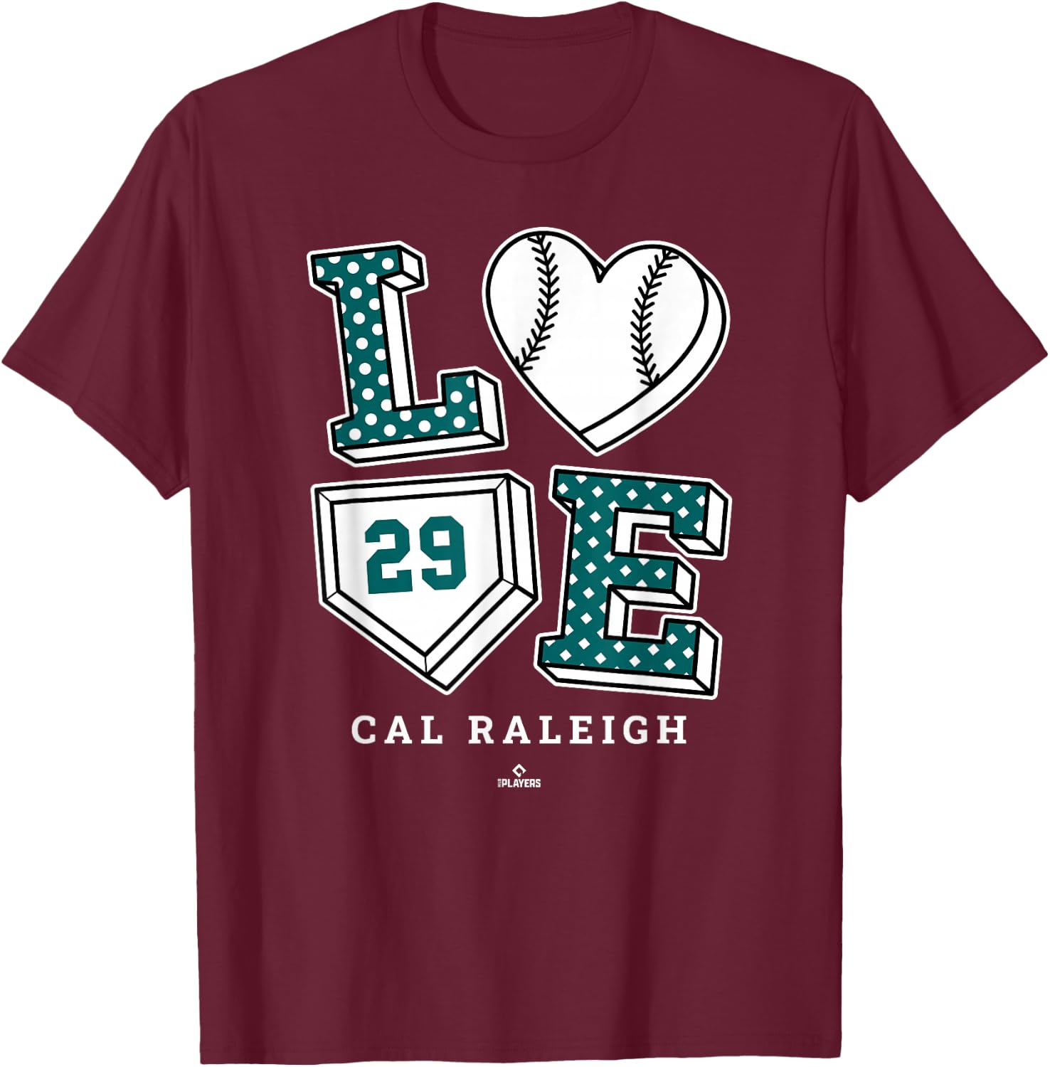 Love Cal Raleigh Seattle MLBPA T-Shirt - T-Shirt | Maroon