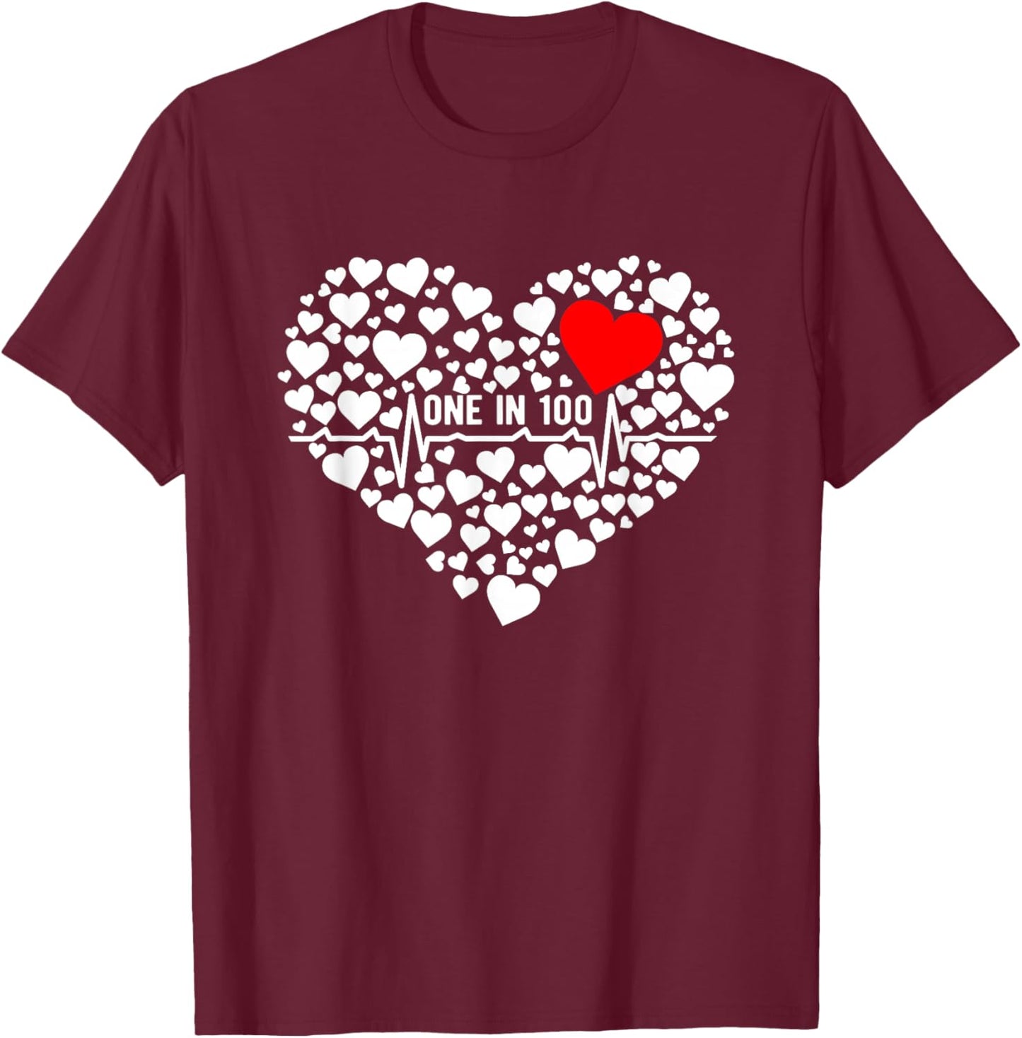 One in 100 CHD Warrior Congenital Heart Disease Awareness Small T-Shirt - T-Shirt | Maroon