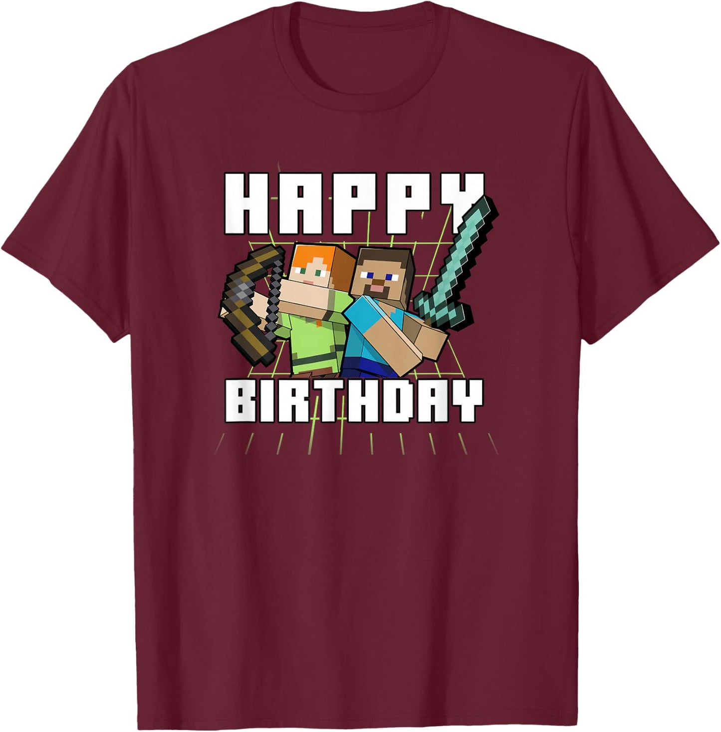 Minecraft Alex & Steve Happy Birthday T-Shirt - T-Shirt | Maroon
