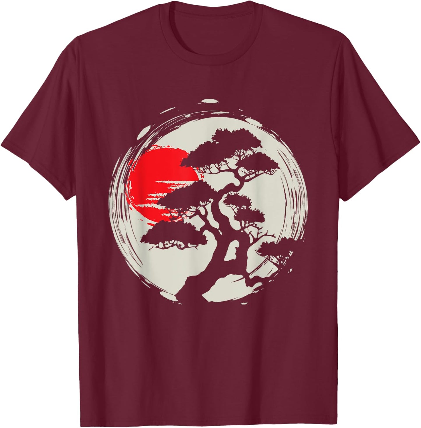 Japanese Bonsai Art - Sunset Tree Lover Gardening Planting T-Shirt - T-Shirt | Maroon