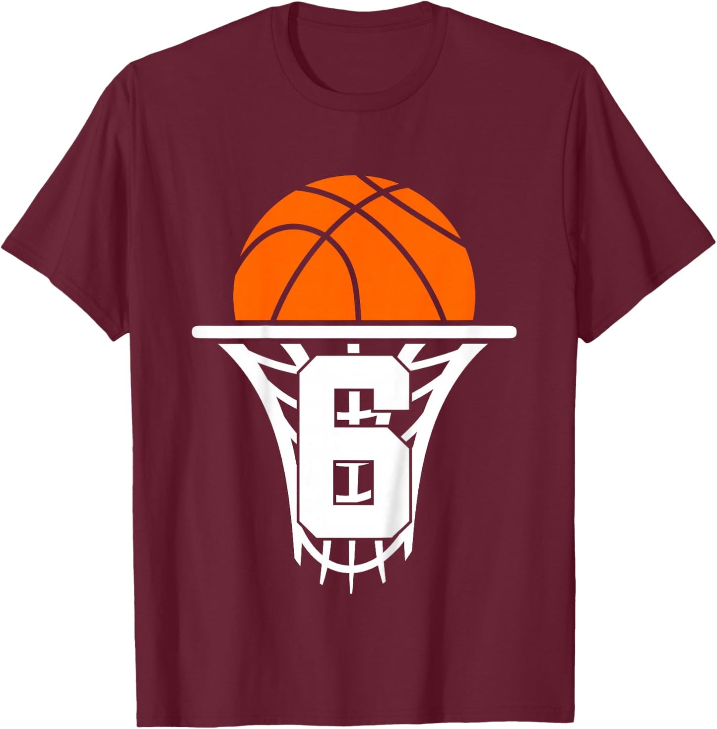 6 Years Basketball 6th Birthday T-Shirt - T-Shirt | Maroon