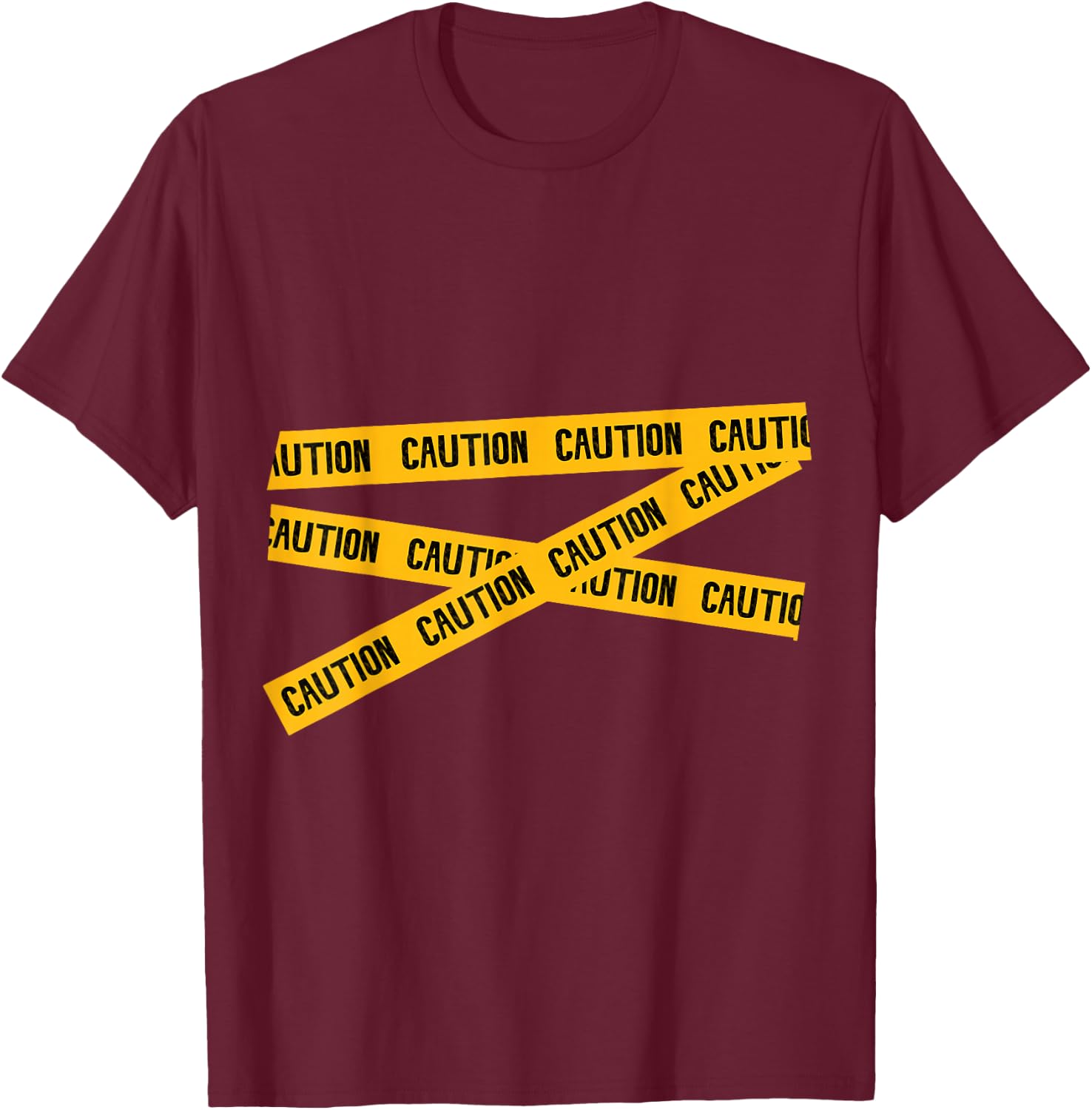 CAUTION! Graphic Caution Tape Warning T-Shirt - T-Shirt | Maroon