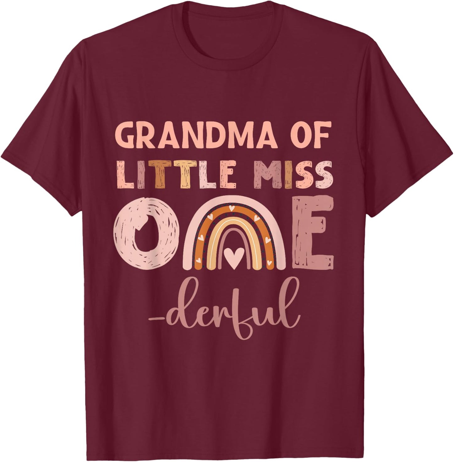 Boho Grandma of Miss Onederful 1st Birthday Girl Cute T-Shirt - T-Shirt | Maroon