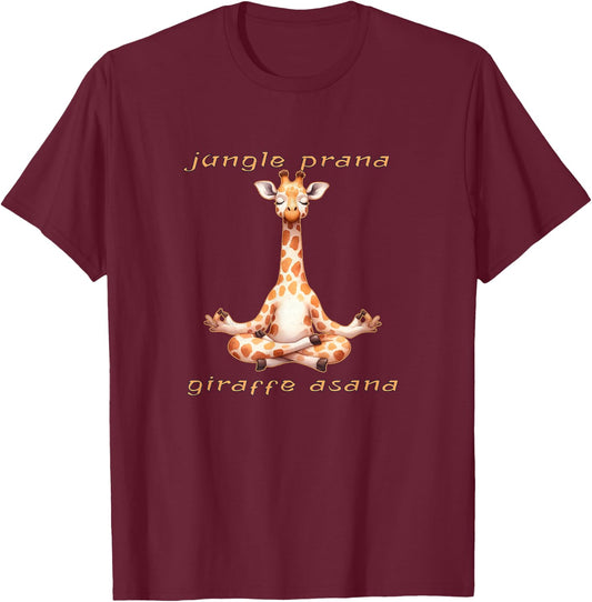 Funny Giraffe Yoga - Jungle Prana, Giraffe Asana T-Shirt - T-Shirt | Maroon