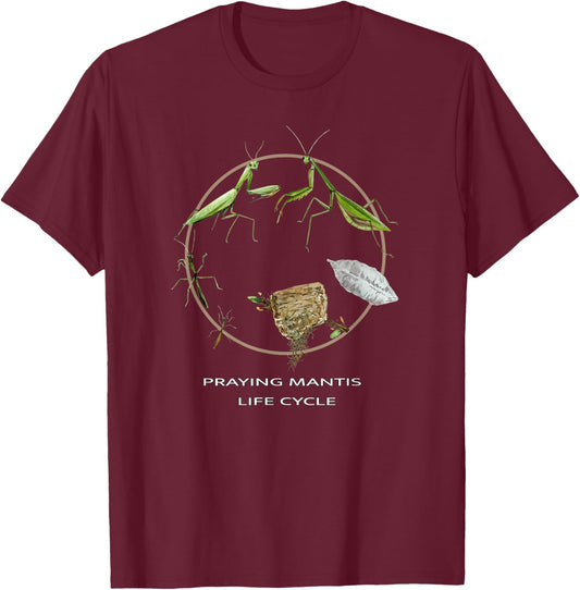 Praying Mantis Life Cycle Insect Stages Watercolor Graphic T-Shirt - T-Shirt | Maroon