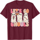 Let's Go Ghouls Groovy Ghost With Vintage Flowers Halloween T-Shirt - T-Shirt | Maroon