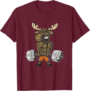 Funny Deadlift Moose Weightlifting Gym Humor T-Shirt - T-Shirt | Maroon