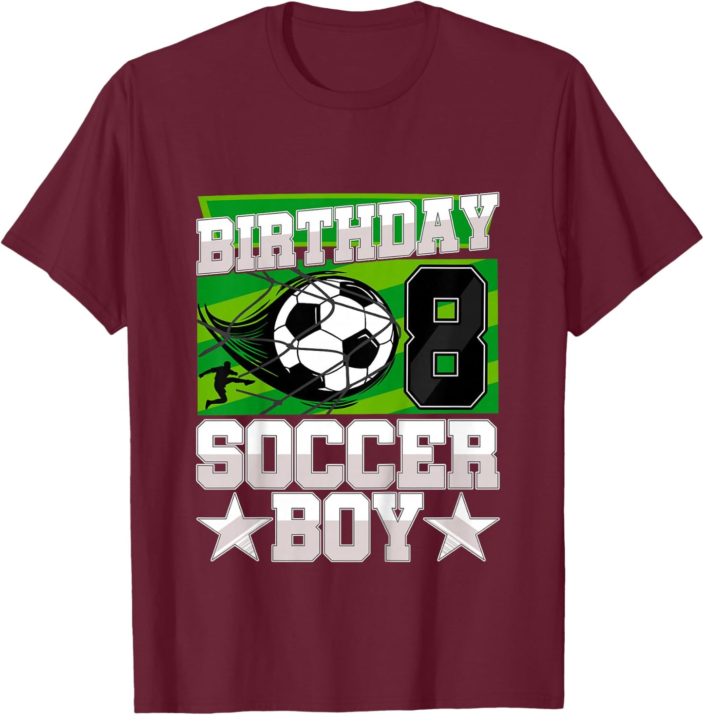 Kids Soccer Birthday Party - 8th Birthday Boy 8 Years Old T-Shirt - T-Shirt | Maroon