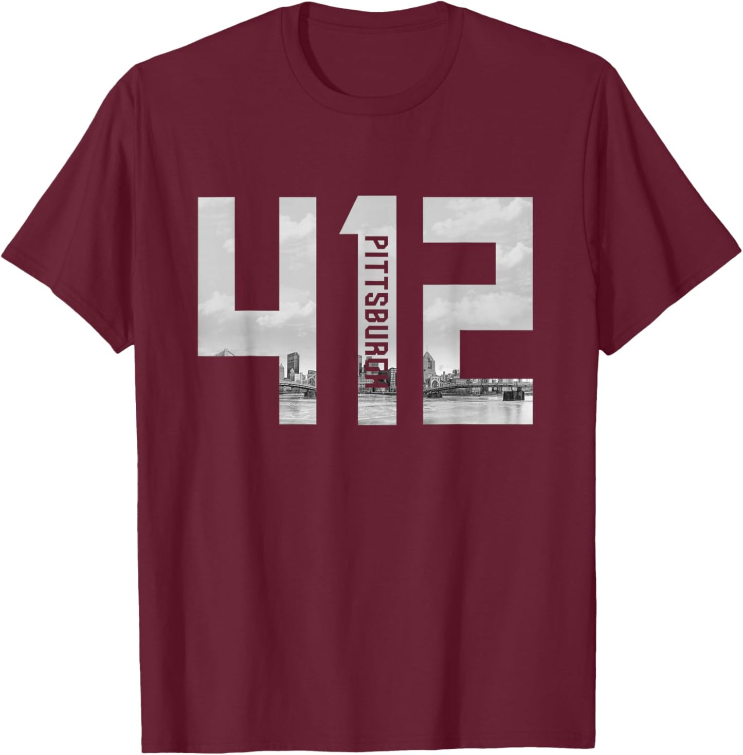 Vintage Pittsburgh Pennsylvania 412 Area Code Skyline T-Shirt - T-Shirt | Maroon