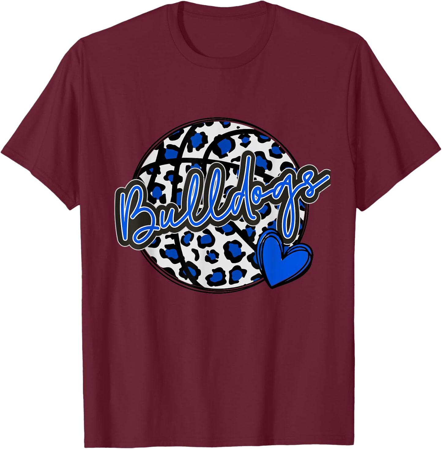 Leopard Cheetah Basketball BULLDOGS Blue Spirit Game T-Shirt - T-Shirt | Maroon