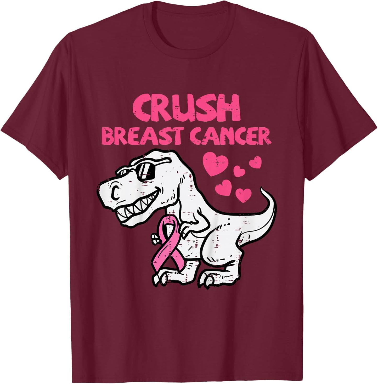 Crush Breast Cancer Trex Dino Awareness Toddler Boys Kids T-Shirt - T-Shirt | Maroon