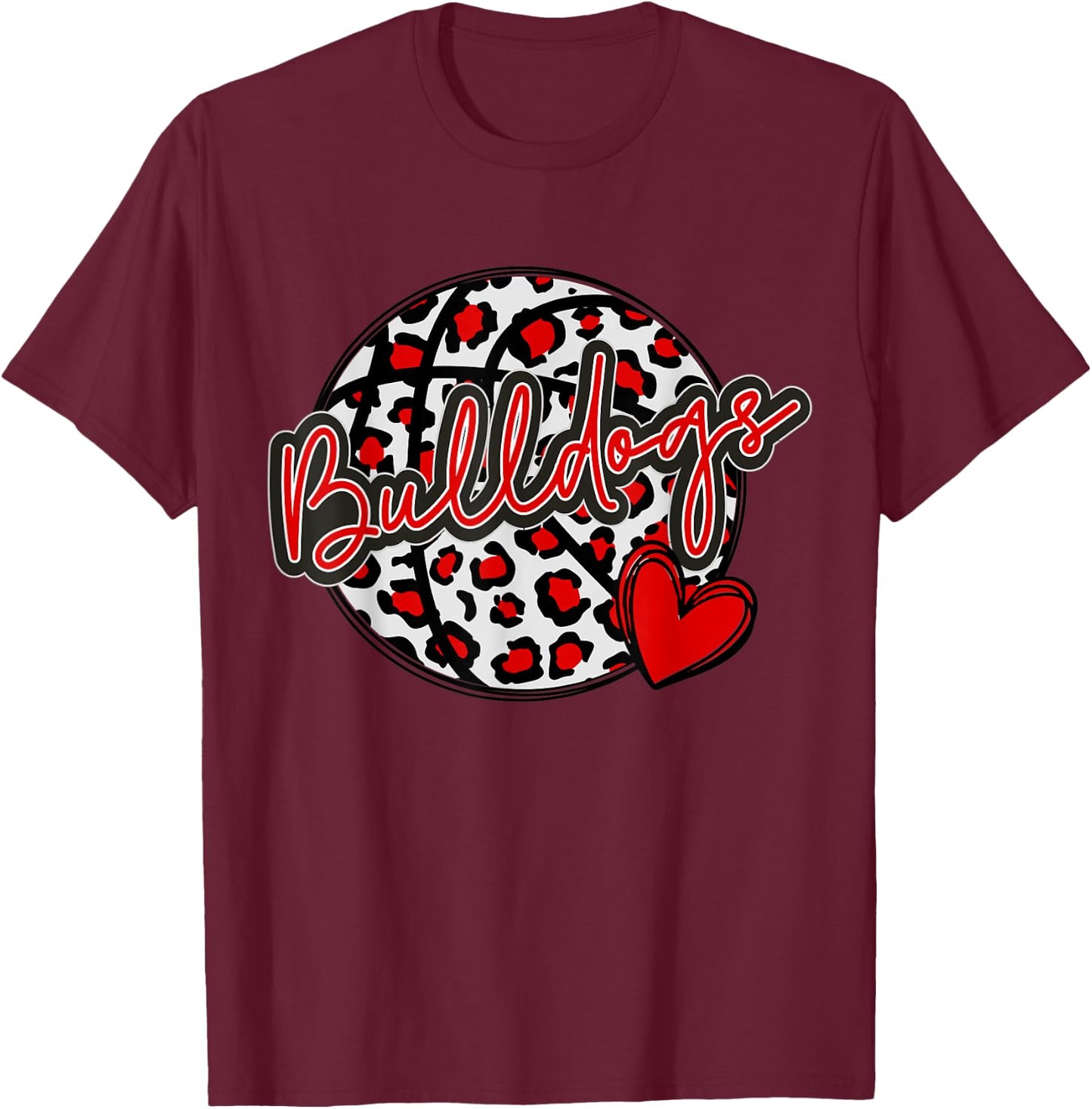 Leopard Cheetah Basketball BULLDOGS Spirit Game T-Shirt - T-Shirt | Maroon